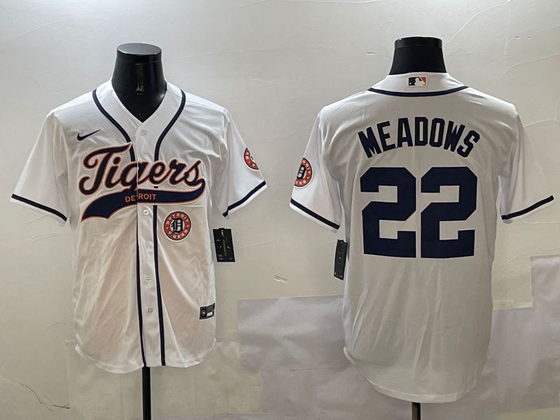 Men Detroit Tigers #22 Meadows White Jointly Name 2025 Nike MLB Jersey style 5->detroit tigers->MLB Jersey
